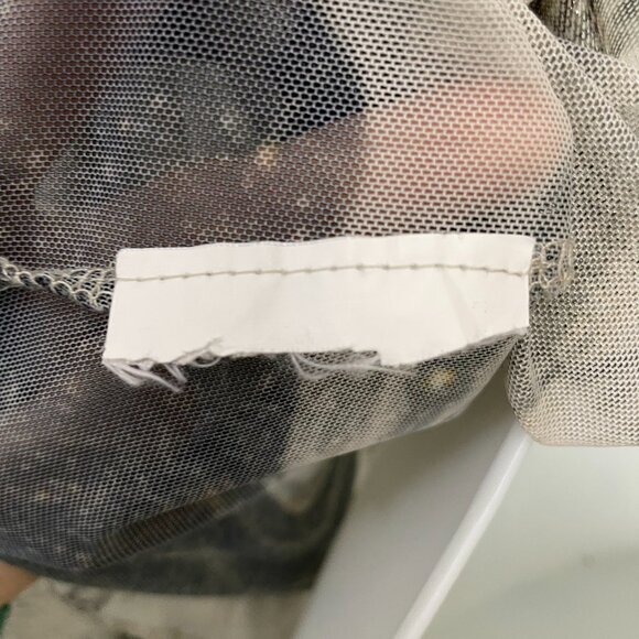 Amisu Sheer Top Marbled Print Gray Long Sleeve Mock Neck Clubbing Festival Woman - Picture 8 of 9